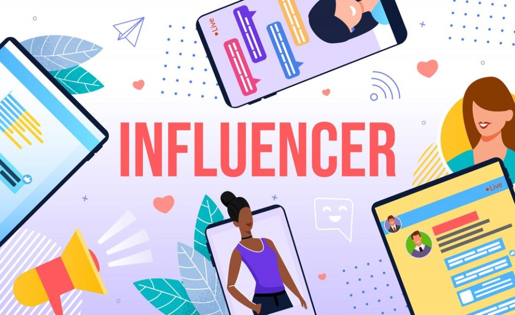 graphic with multuple marketing channels that says influencer in the middle