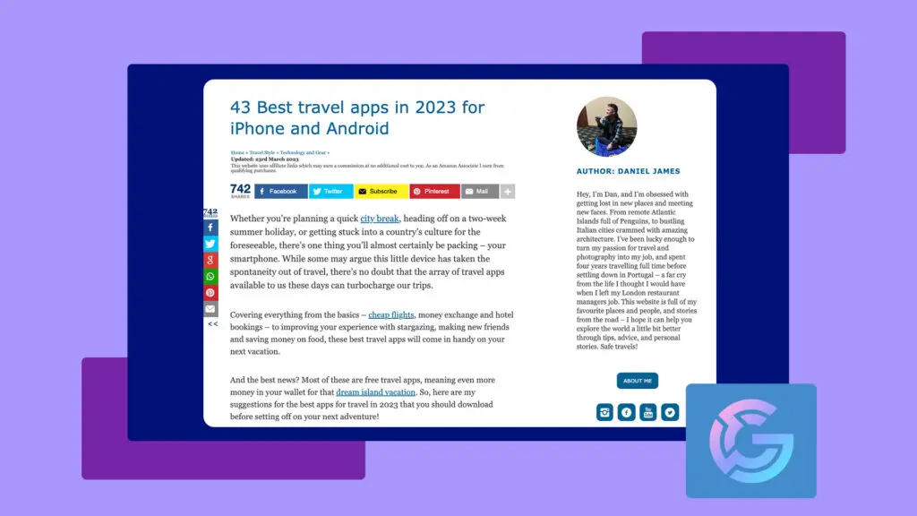 Blogger Daniel James writes a UGC article promoting the best travel apps he uses 
