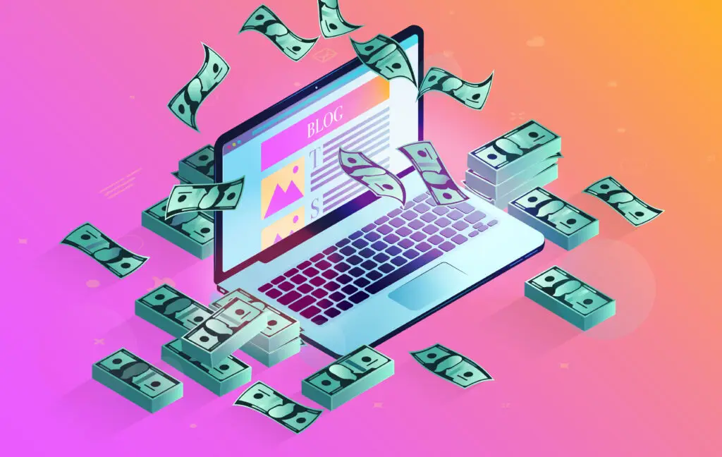 computer with money around it