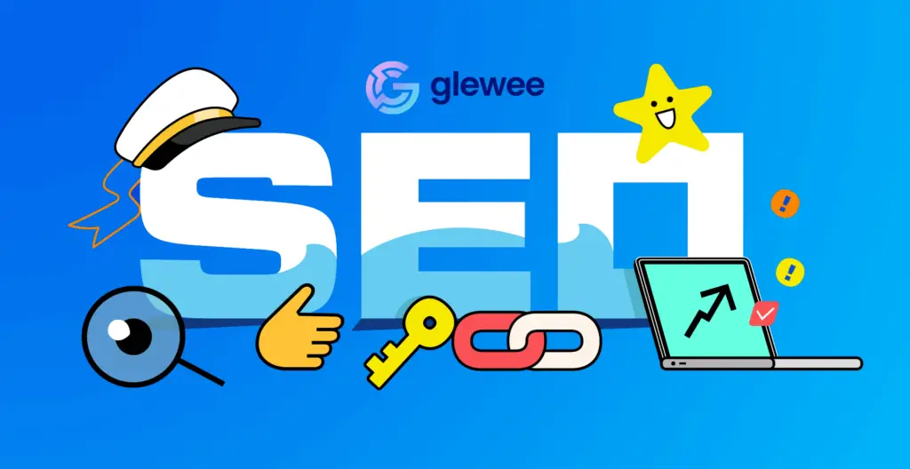 Glewee logo with SEO (search engine optimization) letters in the middle