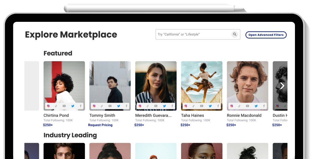 Marketplace with creator profiles.