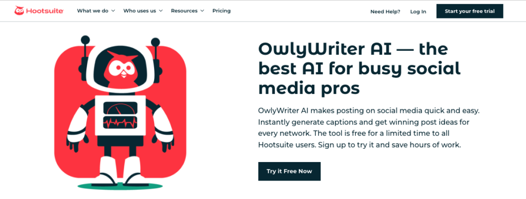 Screenshot of the HootSuite Homepage 