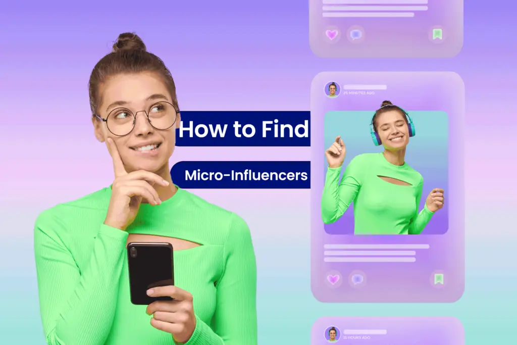 woman holding her phone in a green shirt with frame of her dancing on the right in a social media outline