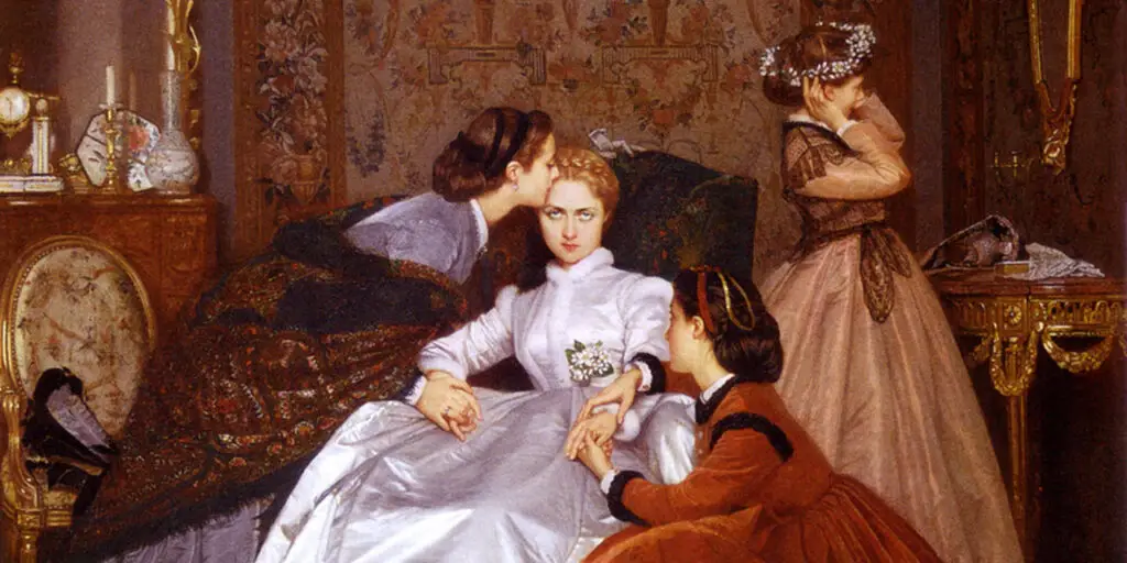 The Hesitant Fiancée, an 1866 painting by Auguste Toulmouche
