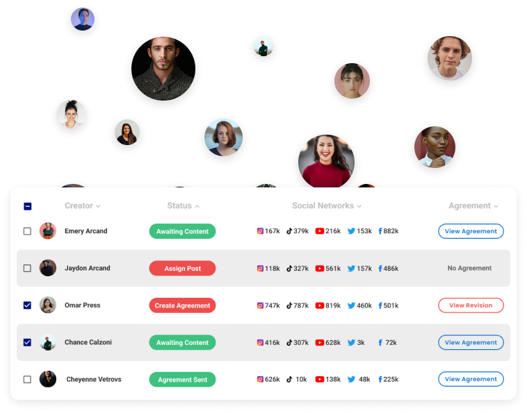 Glewee user interface elements of creating a customizable influencer campaign
