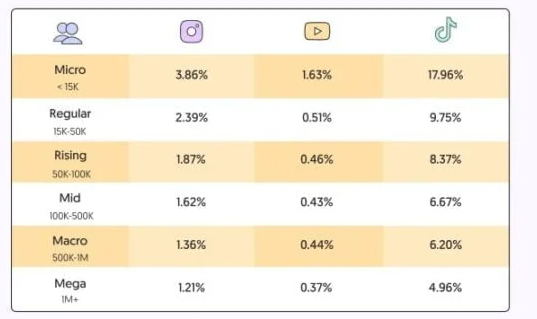 Engagement rates by influencer type and social media platform