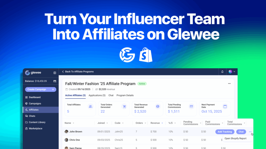 Gradient background with the Glewee Logo, Shopify Lgoo, and screenshot of the Glewee Platform