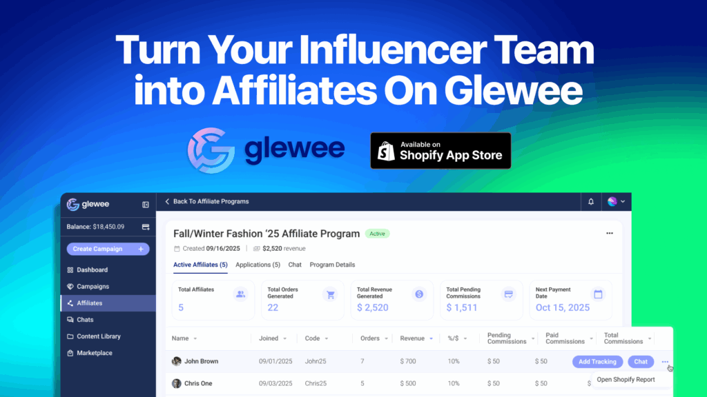 Glewee Logo, Shopify Logo over gradient with an image of the Glewee Platform
